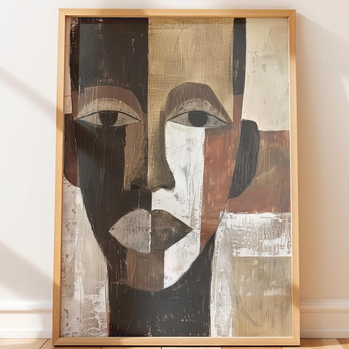 Midcentury Geometric Face Textured Modern Portrait Art Poster