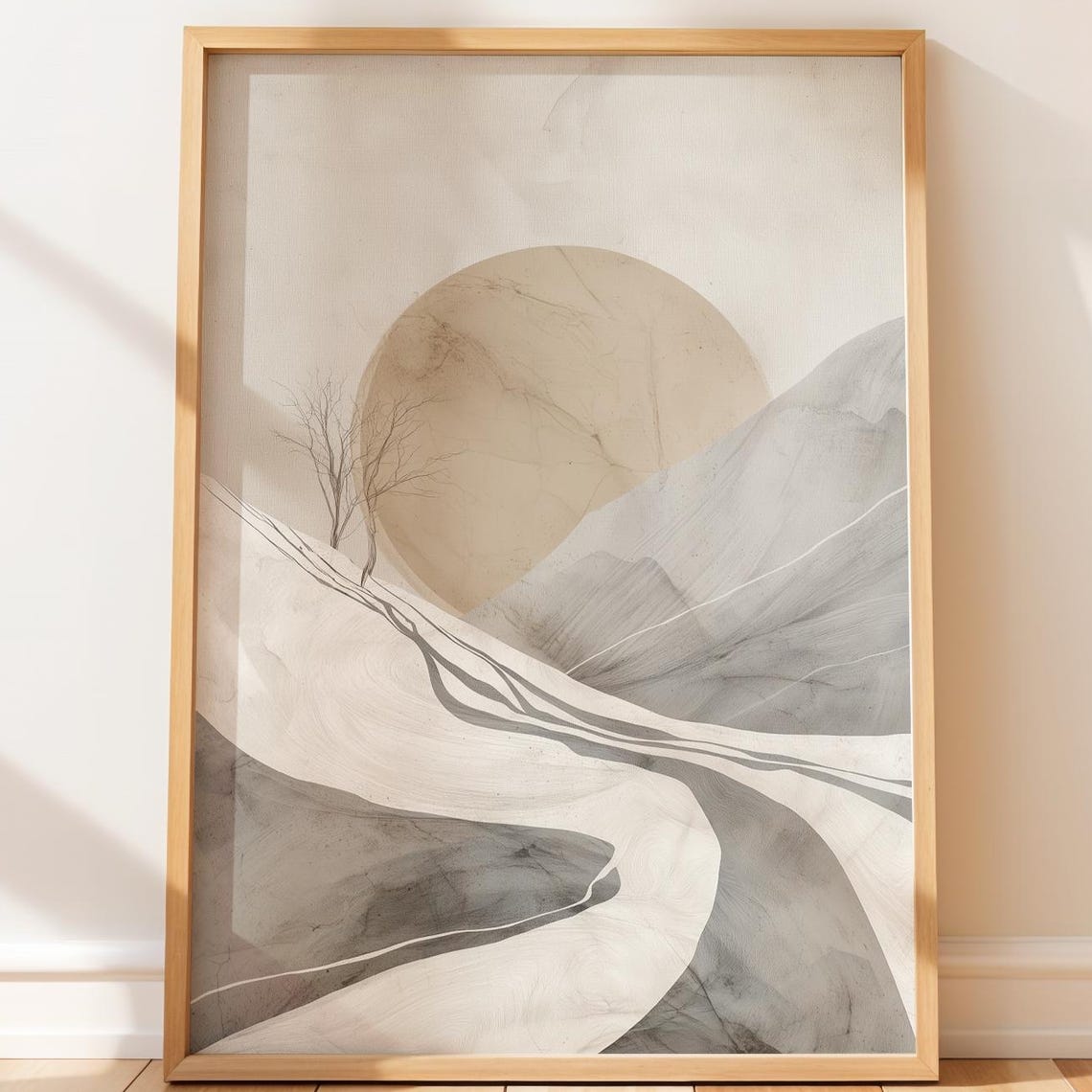 Minimalist Japandi Landscape Poster With Sun And Winding Path Art