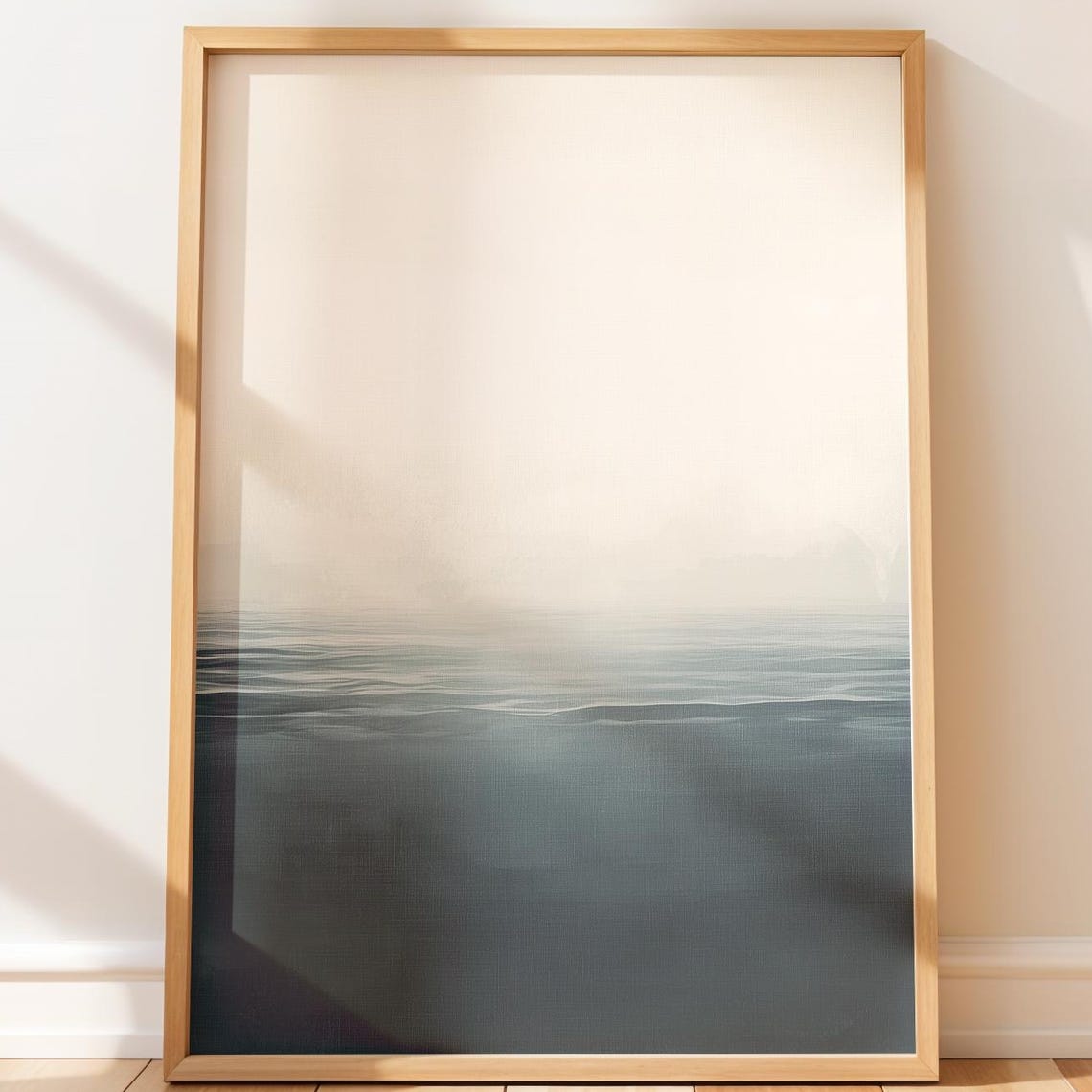 Minimalist Coastal Seascape Poster With Teal Ocean And Misty Sky