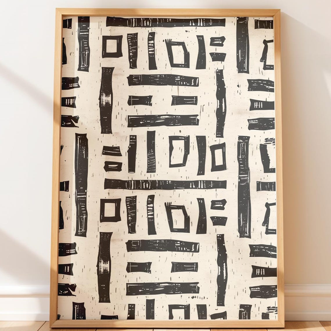 African Mudcloth Block Pattern Black Cream Tribal Art Poster