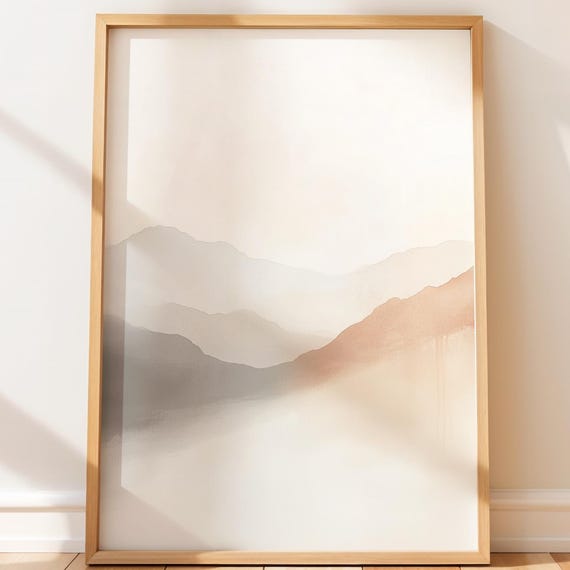 Neutral Mountain Landscape Art Print Soft Watercolor Hills Modern Scandinavian Decor