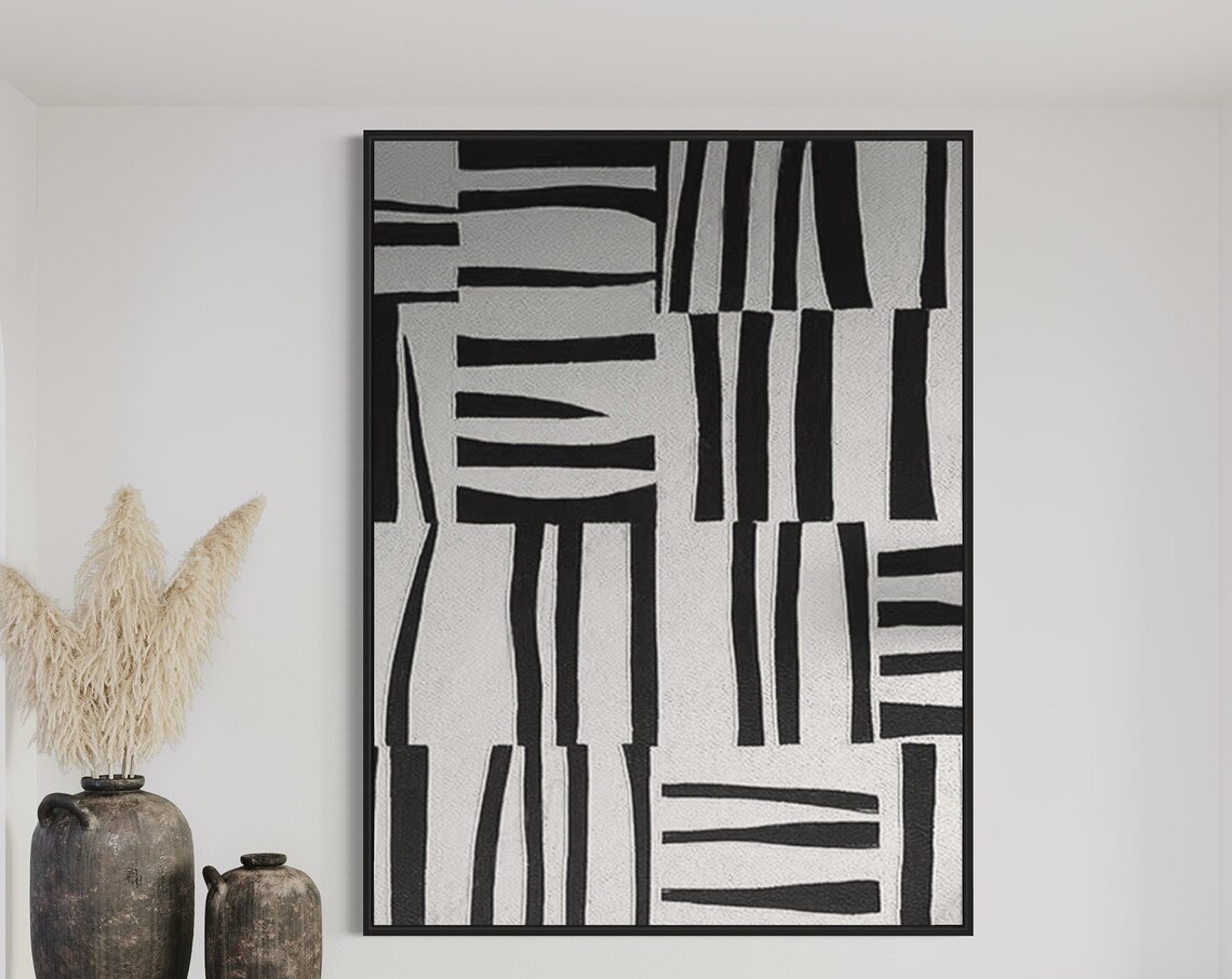 Minimalist Black and White Abstract Stripes Art Print