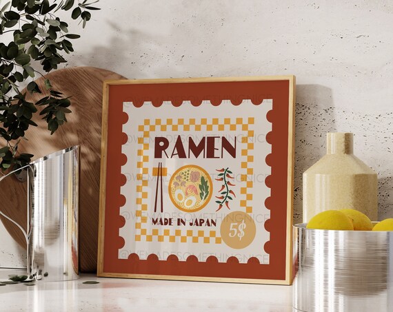 Ramen Made In Japan Retro Postage Stamp Steaming Noodle Bowl Poster