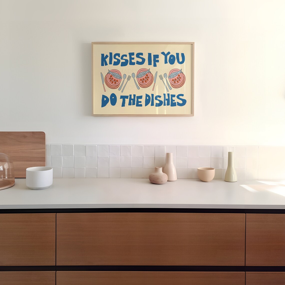 Kisses If You Do The Dishes Kitchen Art Print - Image 4