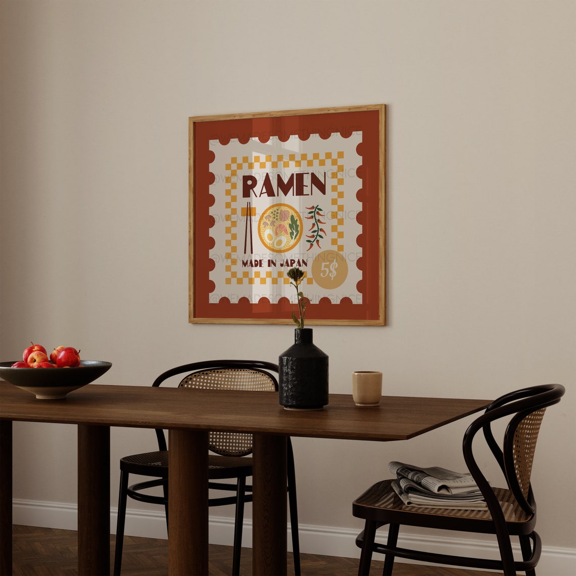 Ramen Made In Japan Retro Postage Stamp Steaming Noodle Bowl Poster - Image 2
