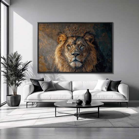 Majestic Lion Crown Bronze Background Regal Horizontal Animal Poster