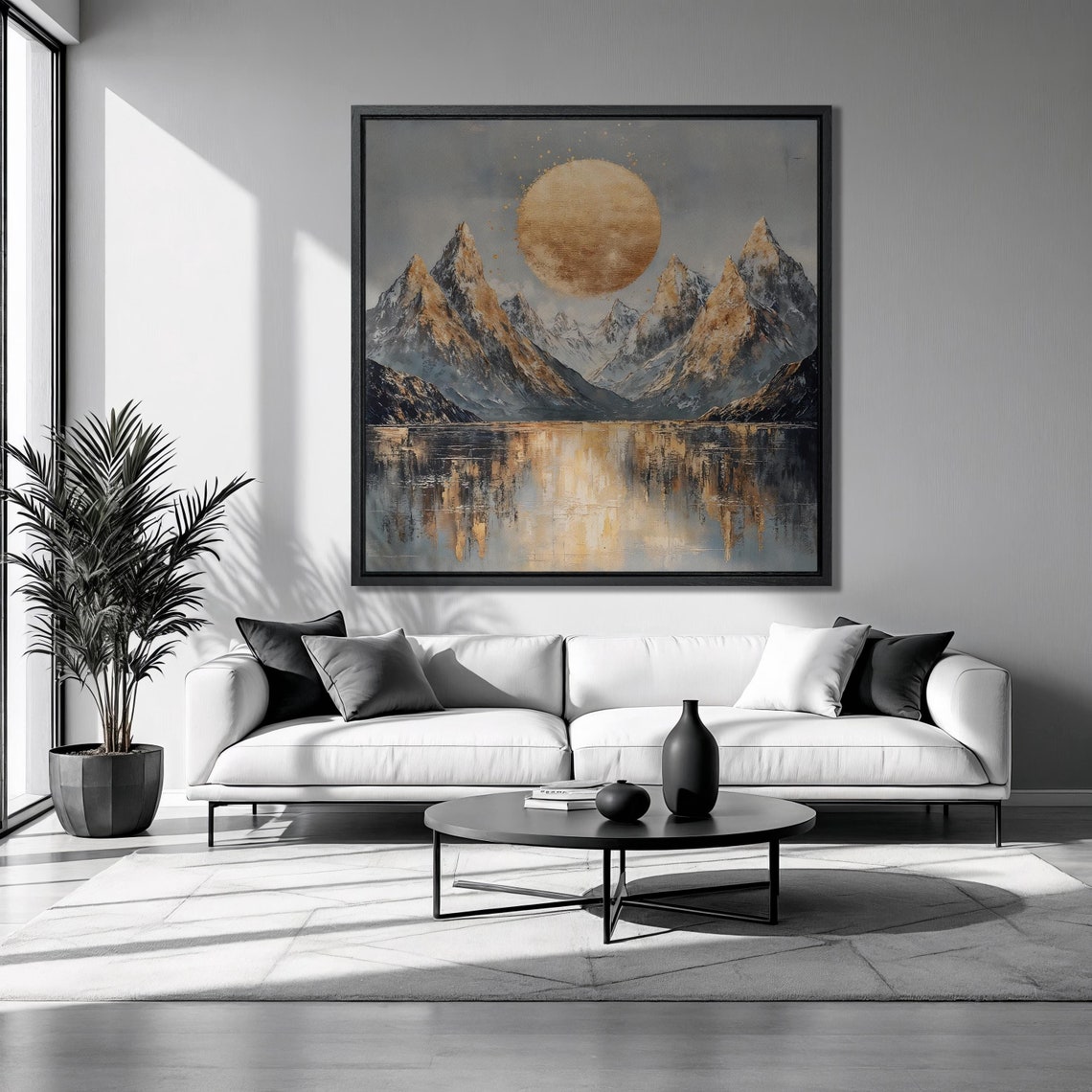 Snowy Mountain Lake Golden Sun Abstract Luxury Landscape Wall Poster
