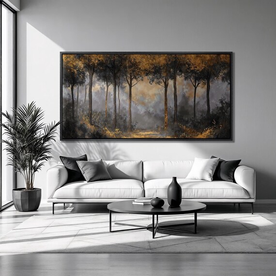 Sunny Forest Landscape Framed Print Wilderness Luxury Art Lush Green Trees Painting Print Stunning Nature Decor Ready To Hang