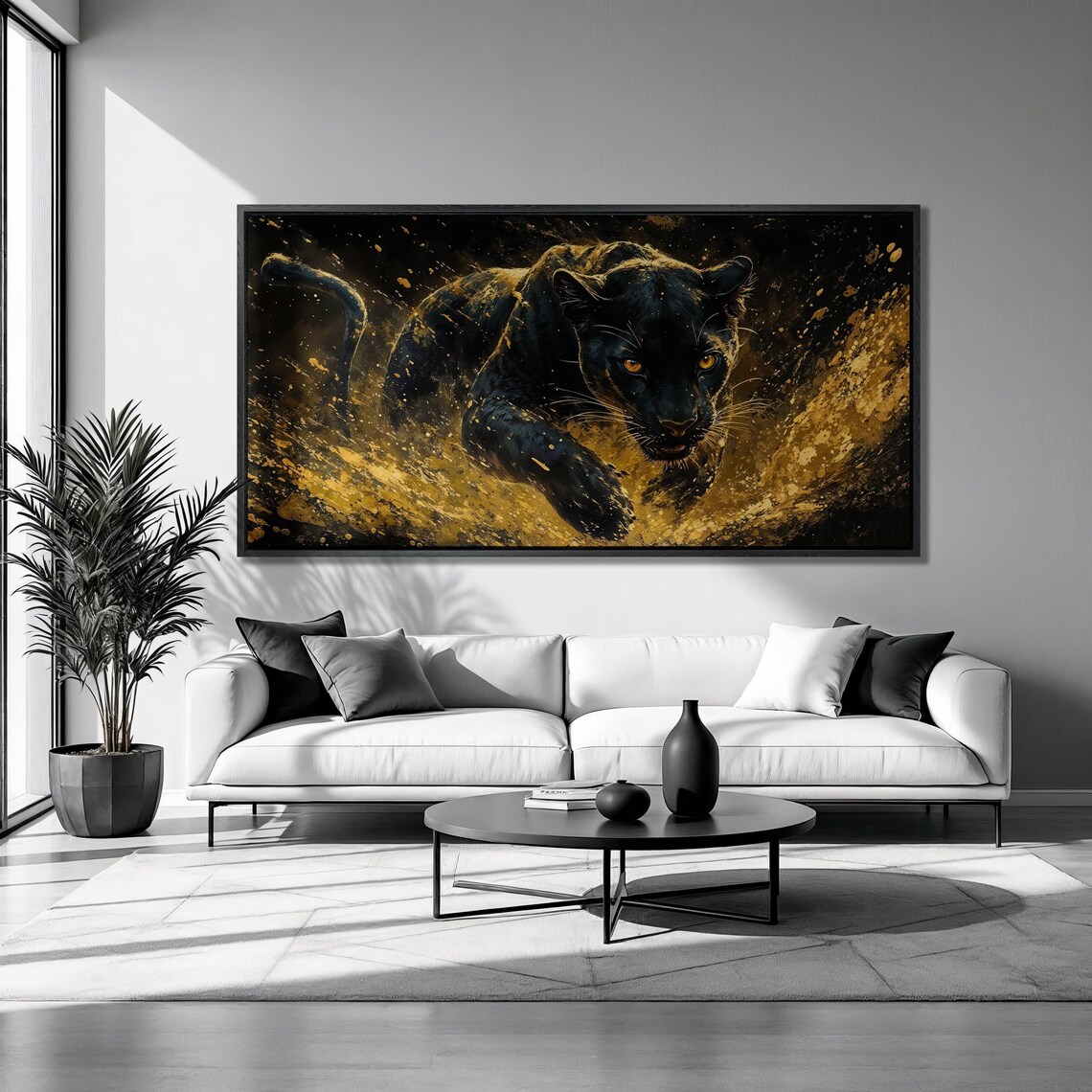 Black Panther Art Print, Abstract Golden Decor