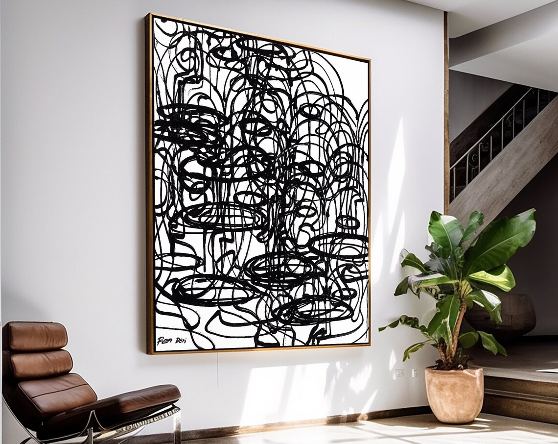 Minimalist Abstract Face, Black White Wall Art Print