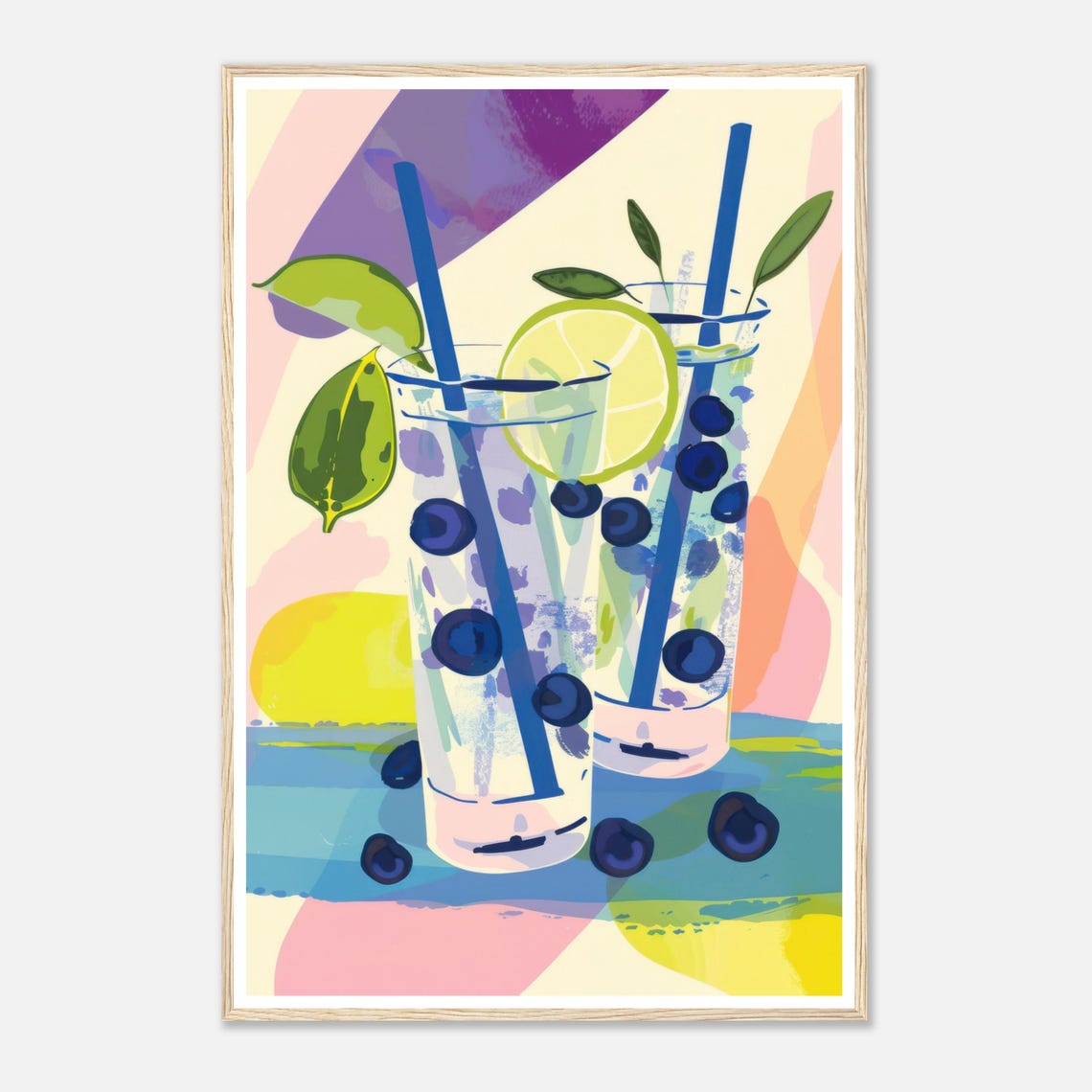 Blueberry Mojito Cocktail Lime and Straws Colorful Art Print