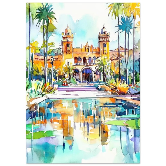 Balboa Park San Diego Watercolor Spanish Towers Travel Poster