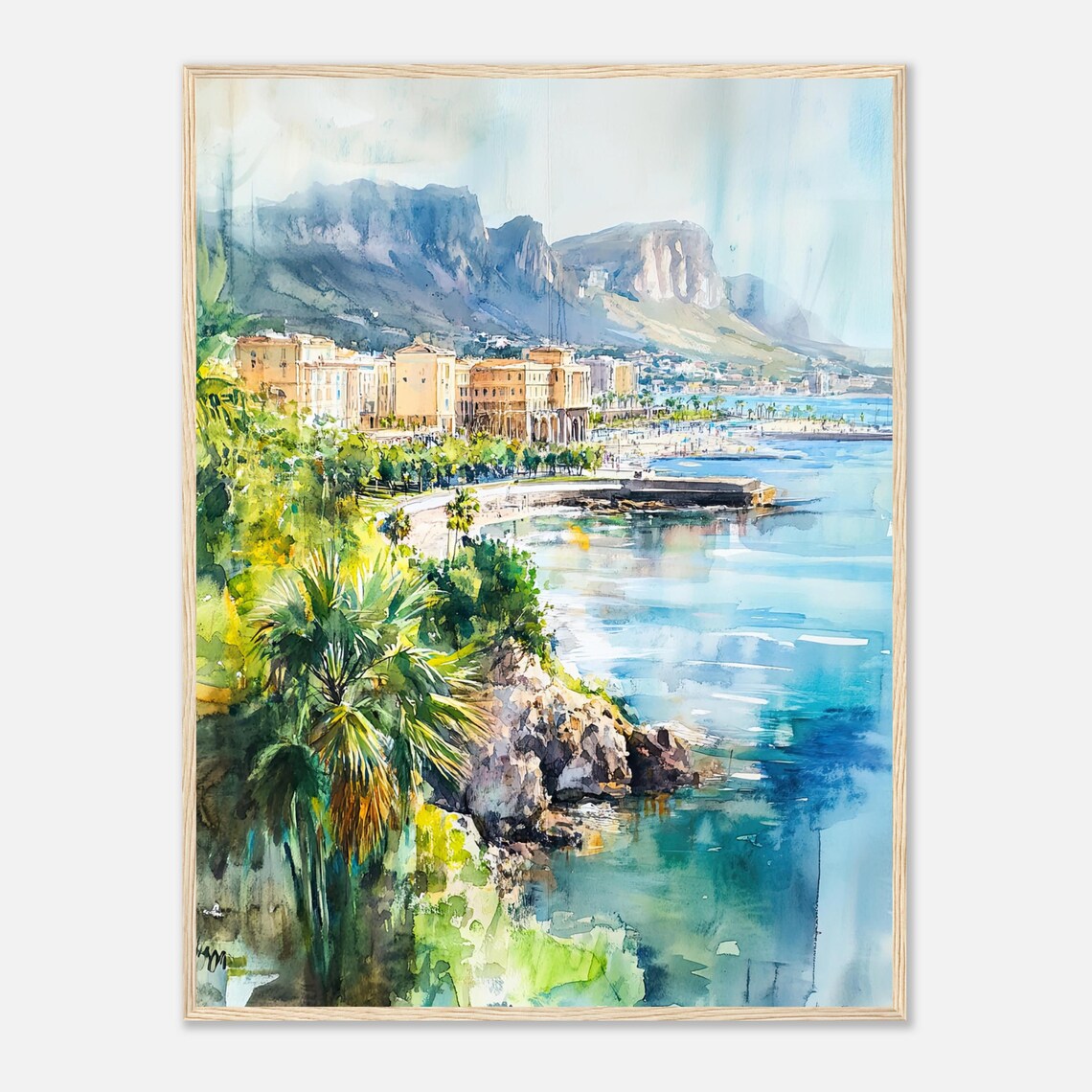 Palermo Wall Art Print Italy Watercolor Painting Coastal City Wall Art Sicilian Travel Poster Palermo Poster By