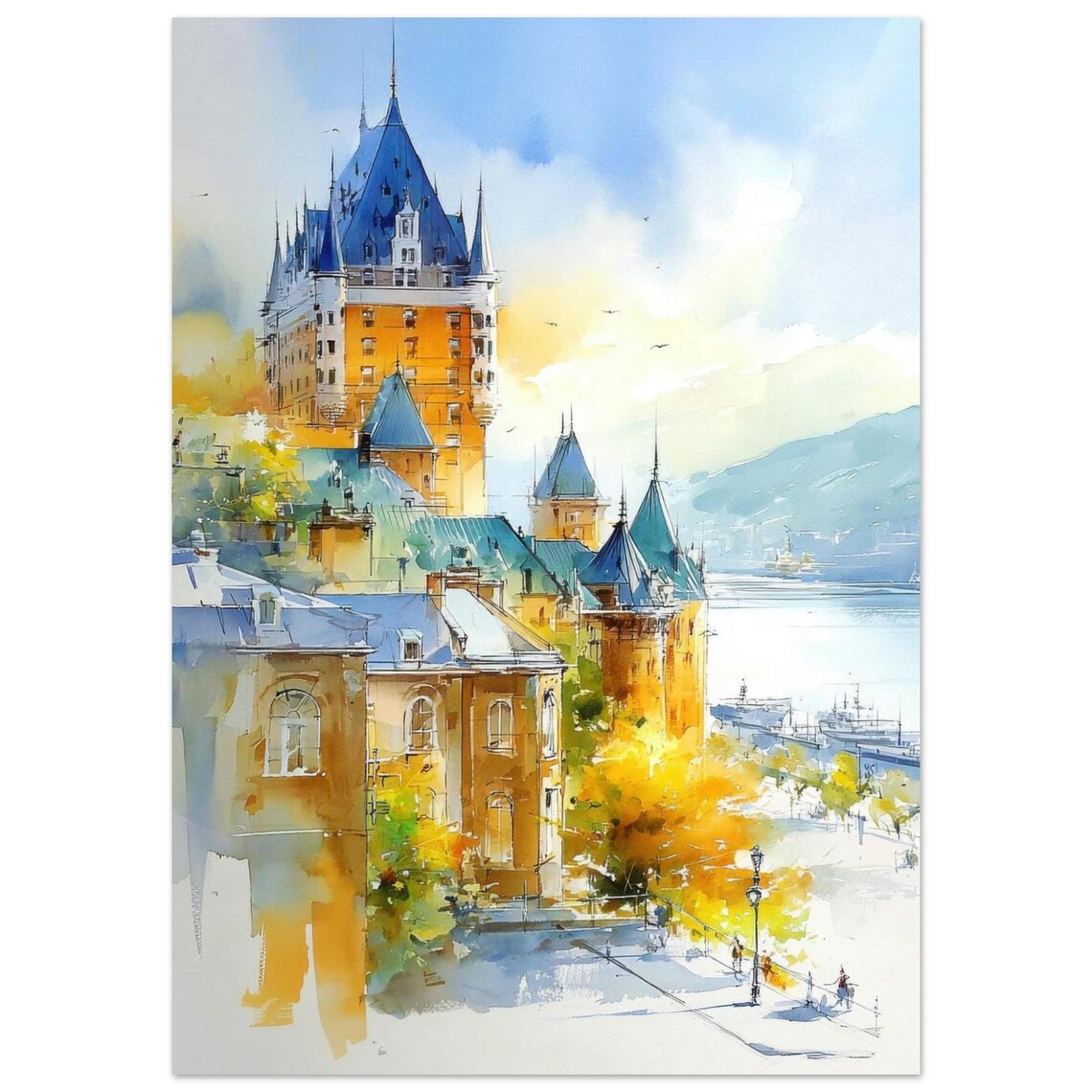 Chteau Frontenac Canada Watercolor Travel Poster