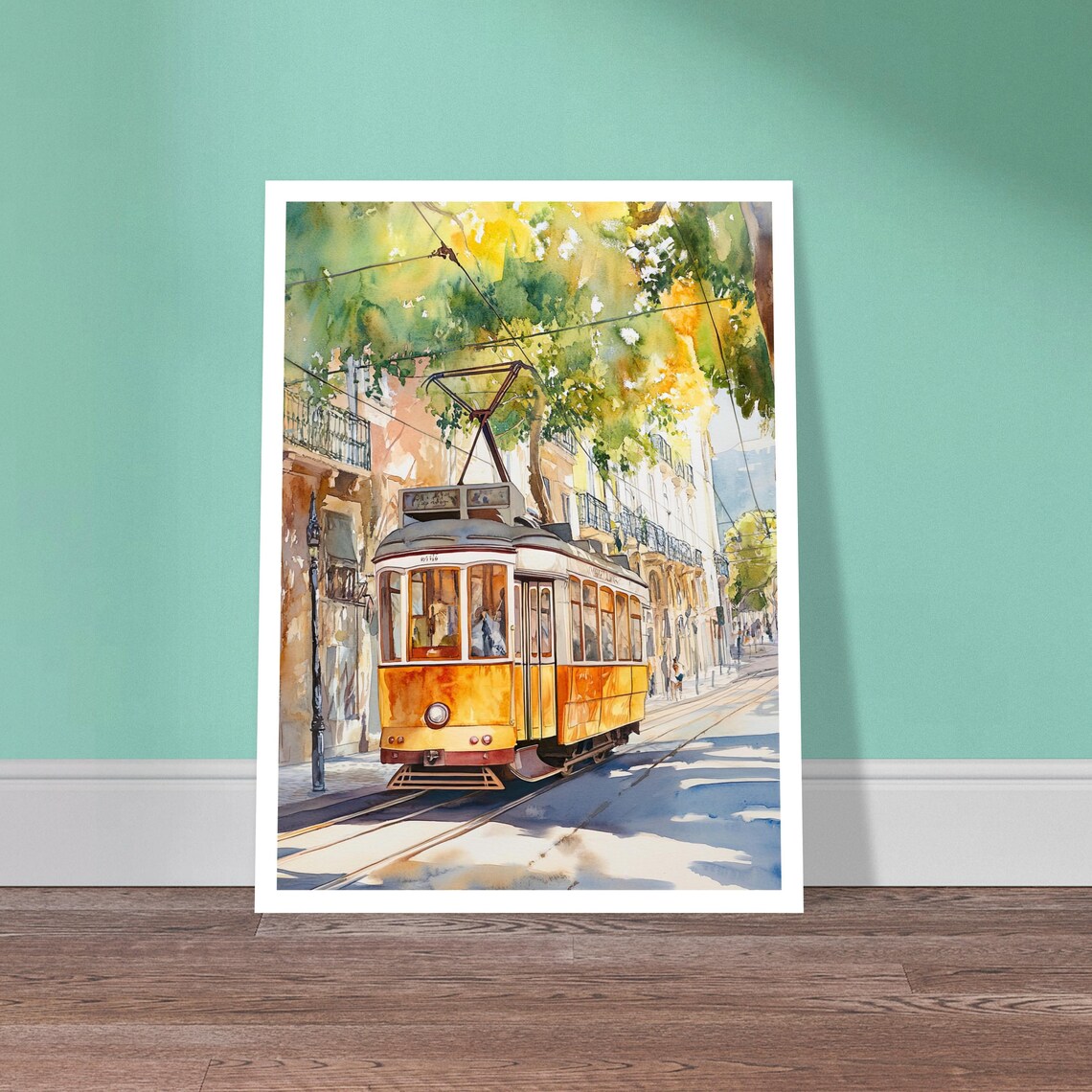Lisbon Watercolor Travel Poster, Portugal Tram - Image 3