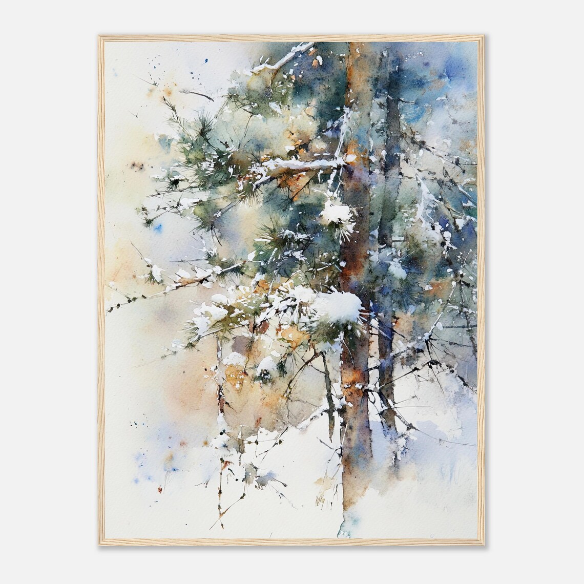 Pine Tree Watercolor Painting, Winter Pines Art Print