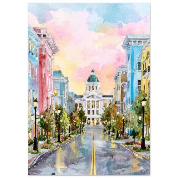 Montgomery Alabama Capitol Watercolor Sunset Downtown City Poster