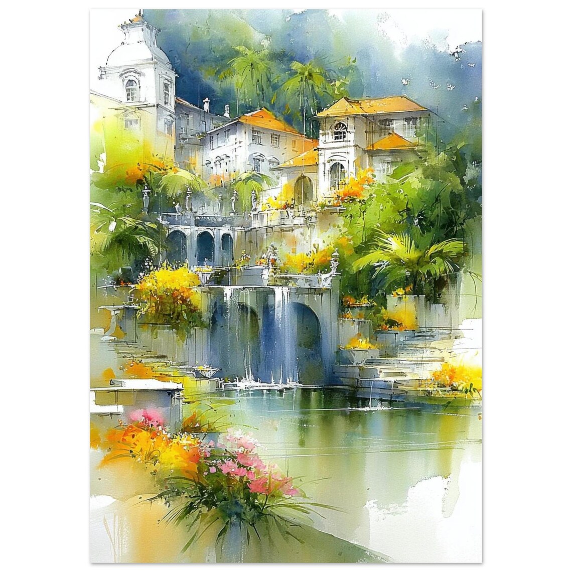 Madeira Monte Palace Tropical Garden Watercolor Portugal Poster