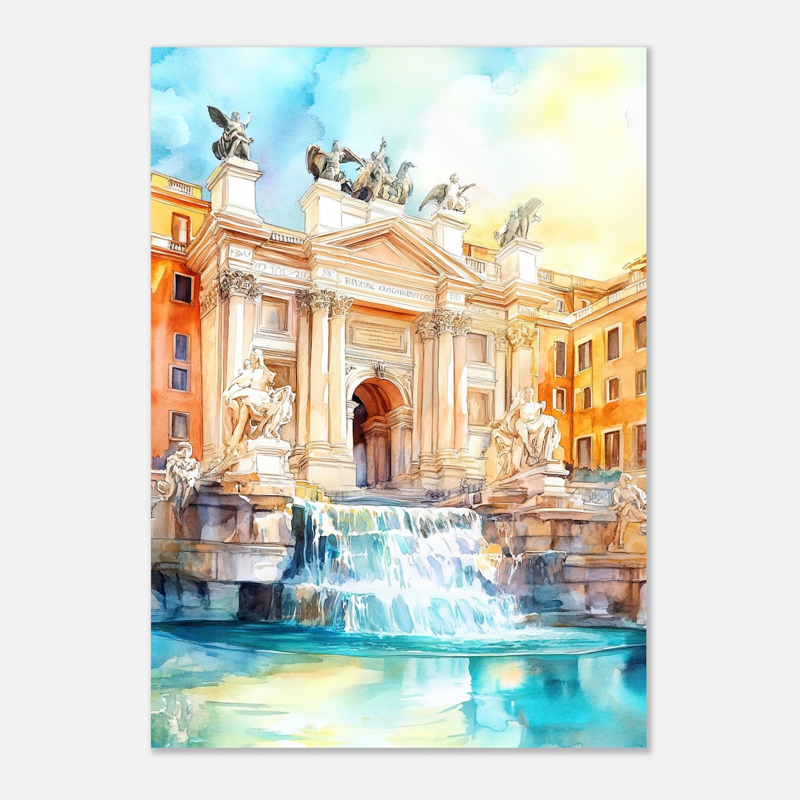 Trevi Fountain Rome Watercolor Art Print - Image 3