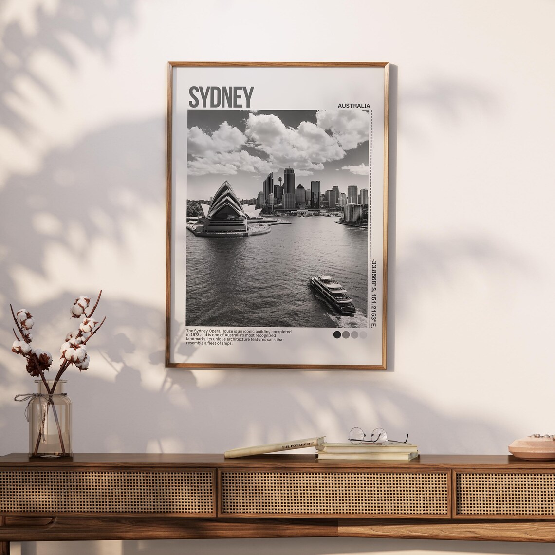 Sydney Australia Opera House Harbour Black White Photo Poster - Image 2
