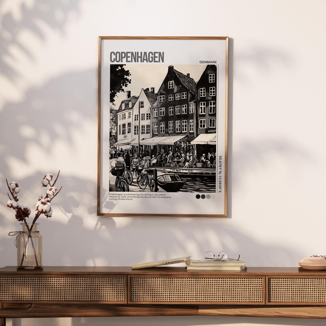 Copenhagen Denmark Black and White Nyhavn Canal Travel Poster - Image 4