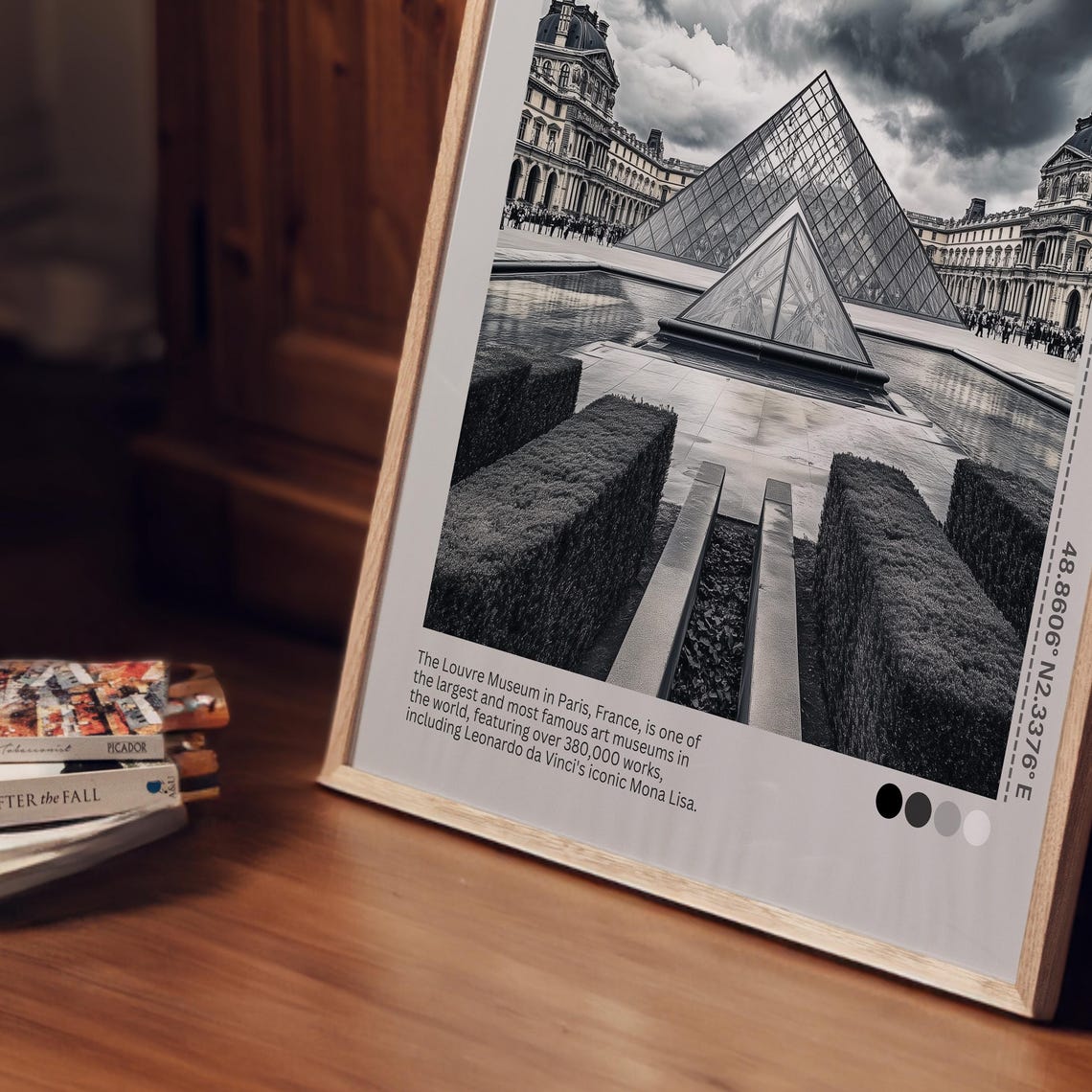 Louvre Museum Paris Pyramid Black White Photography Travel Poster - Image 5
