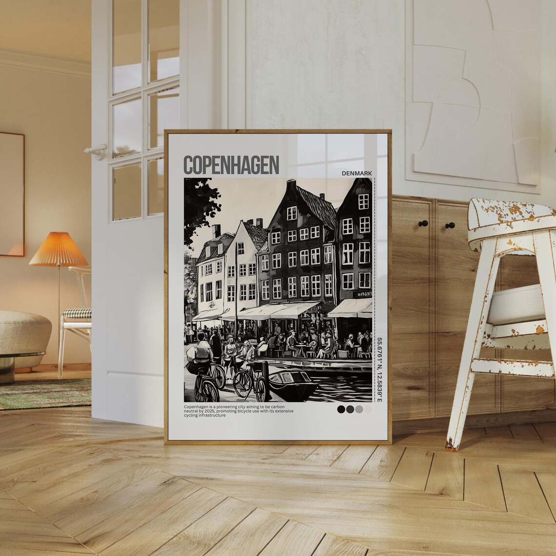 Copenhagen Denmark Black and White Nyhavn Canal Travel Poster - Image 6