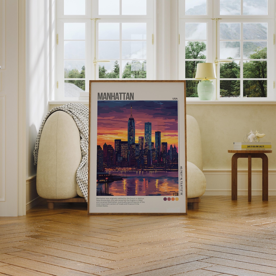 Manhattan Skyline Sunset Hudson River New York Travel Poster - Image 5