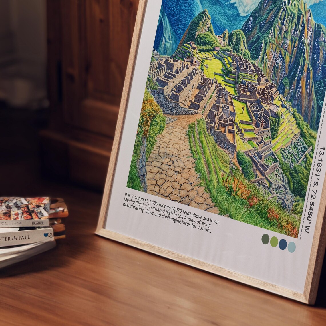 Machu Picchu Peru Andes Ruins Aerial View Illustrated Poster - Image 5