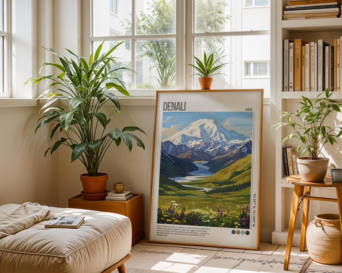 Denali Alaska Snowcapped Peak National Park Scenic Travel Poster - Image 6
