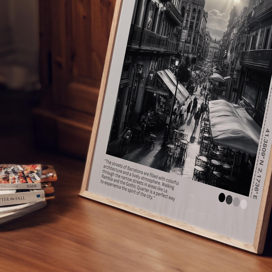 Barcelona Spain La Rambla Street Cafe Black White Photo Poster - Image 5