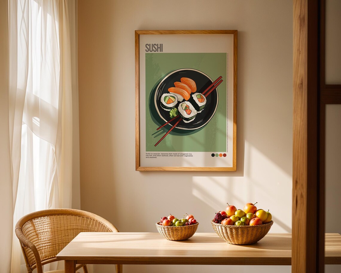 Sushi Salmon Nigiri Maki Rolls Japanese Food Illustrated Poster - Image 3