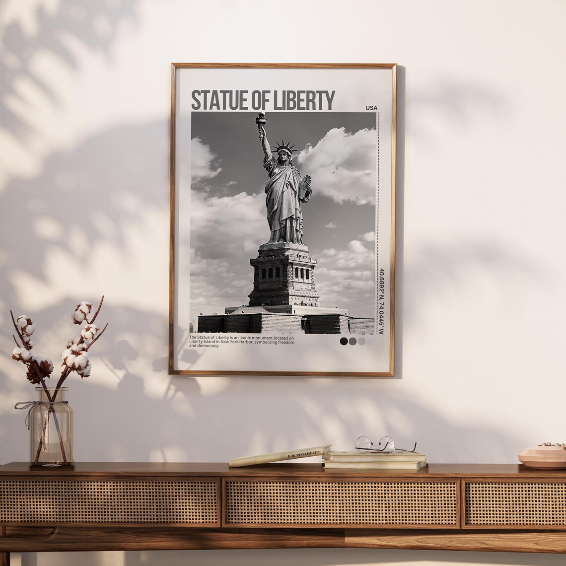 Statue Of Liberty Black And White New York Harbor Travel Poster - Image 6