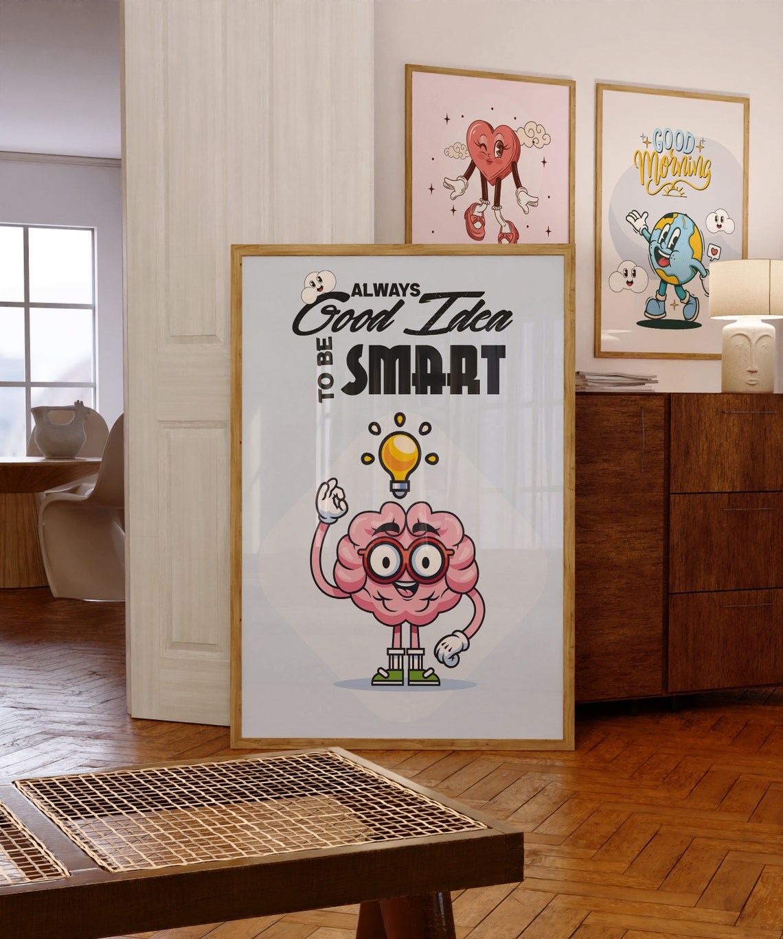 Always a Good Idea to Be Smart Brain Cartoon Lightbulb Quote Poster - Image 2