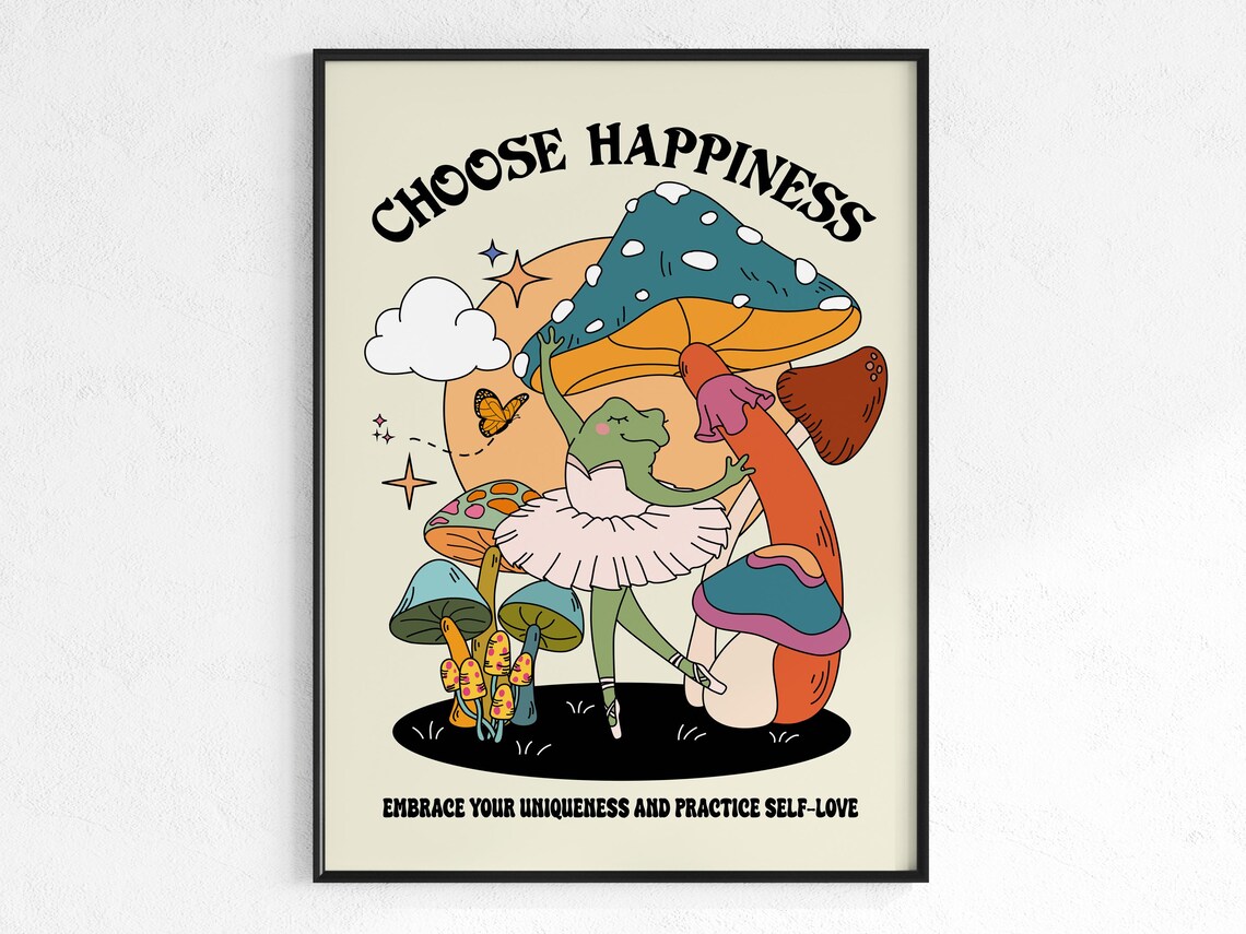 Choose Happiness Groovy Poster, Retro Quote Art Print - Image 2