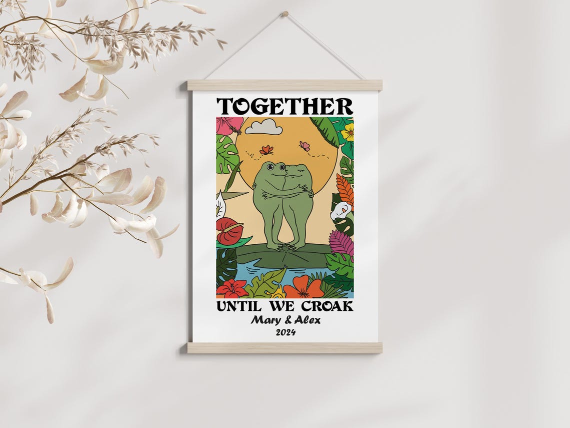Together Until We Croak Hugging Frog Couple Anniversary Art Poster - Image 3