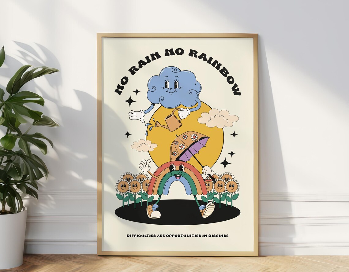 No Rain No Rainbow Retro Motivation Poster - Image 2