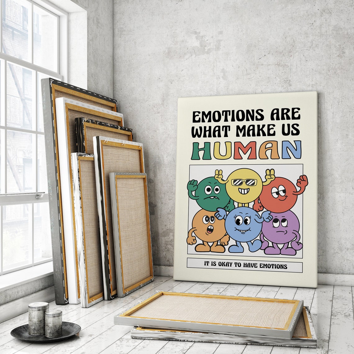 Emotions Make Us Human Retro Cartoon Characters Motivation Poster - Image 3
