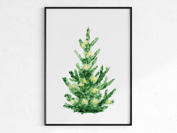 Watercolor Christmas Tree Glowing Lights Minimalist Holiday Poster