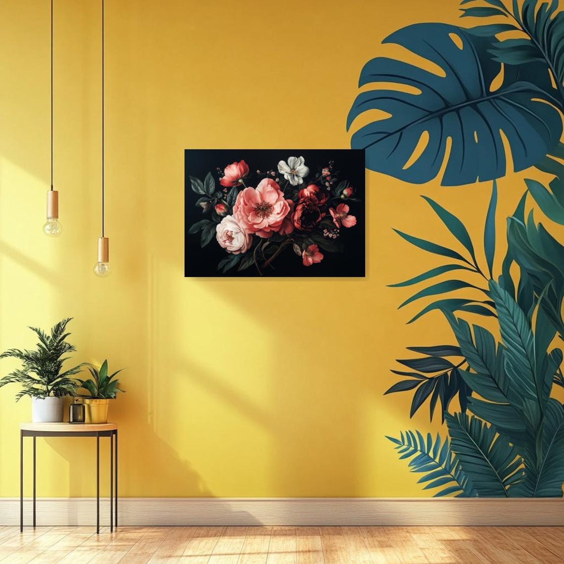 Moody Dark Red Roses Botanical Arrangement Black Bloom Poster - Image 3