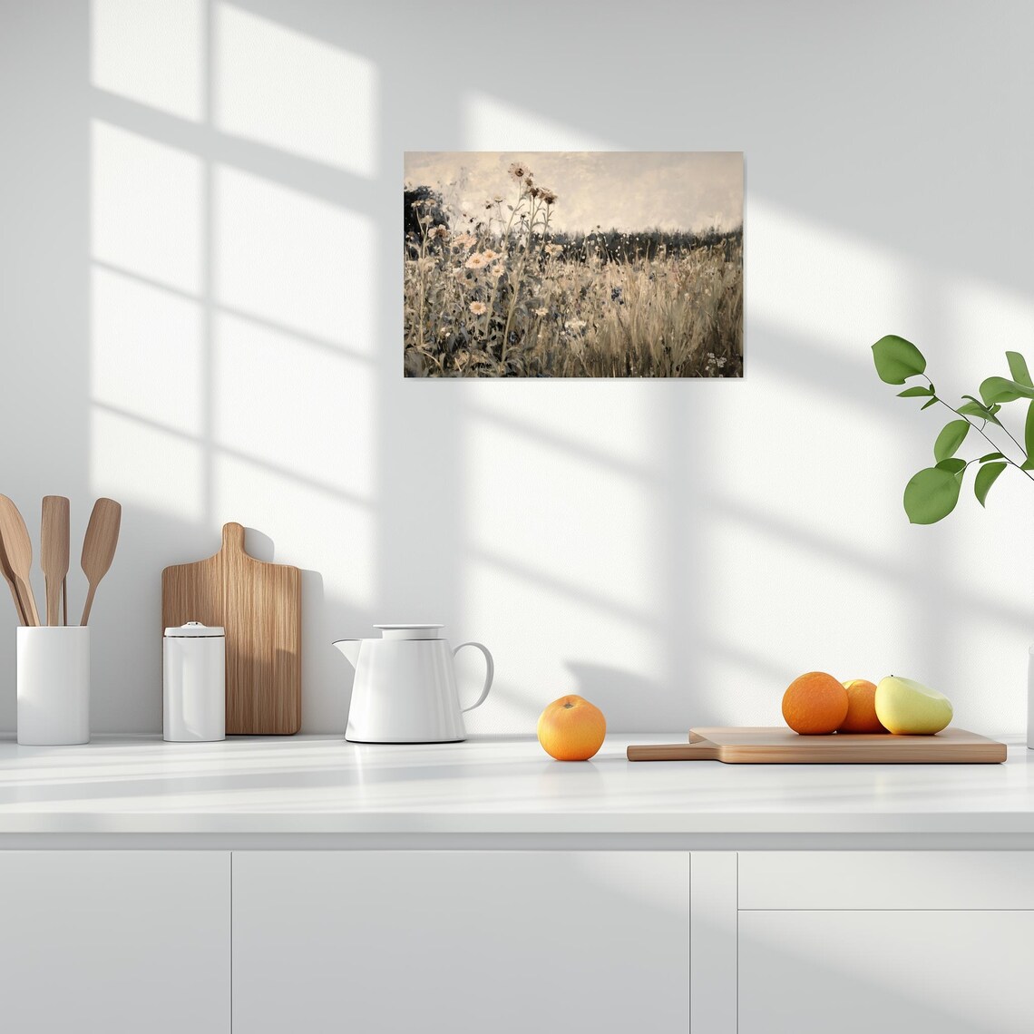 Muted Wildflower Daisy Field Neutral Tone Modern Farmhouse Poster - Image 3