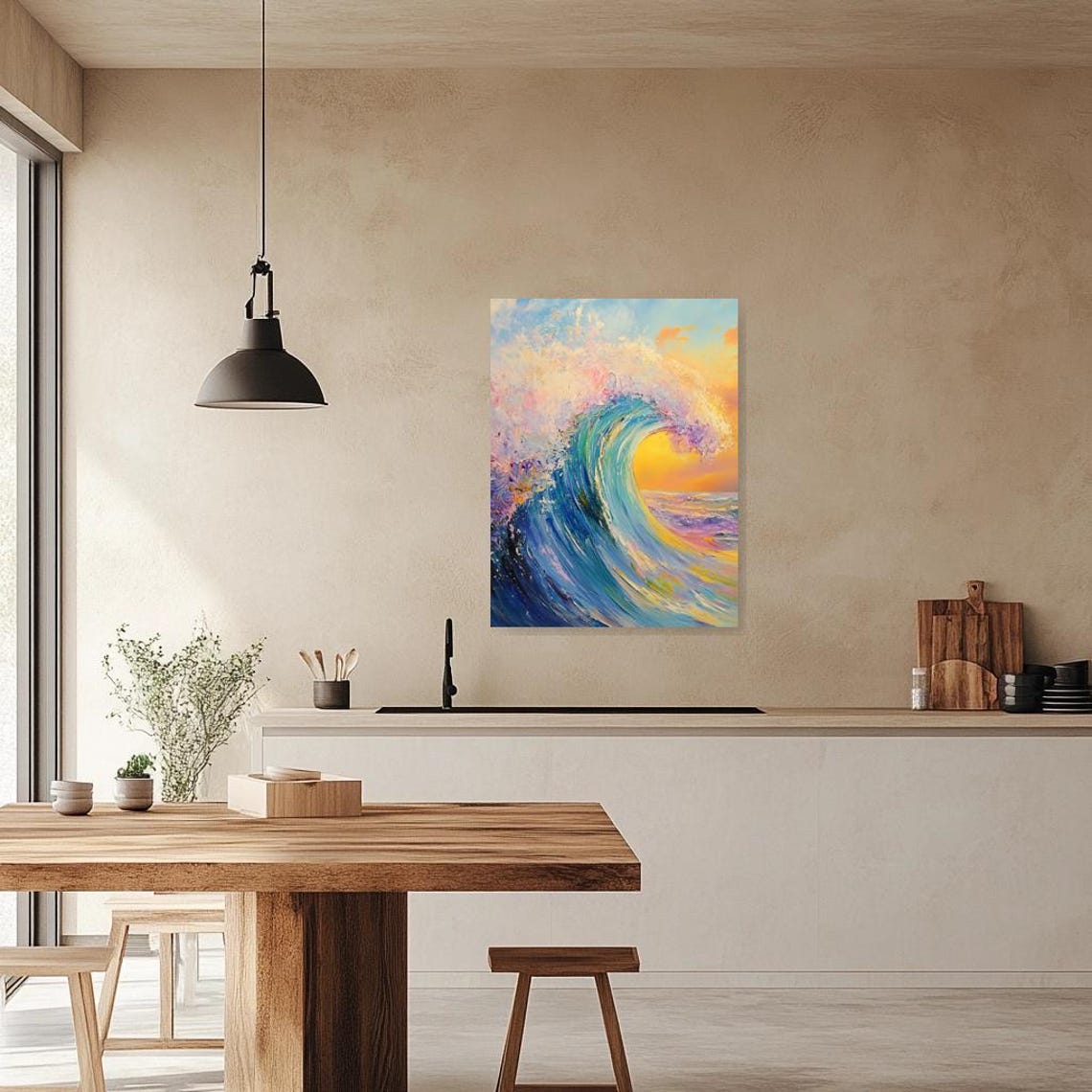 Dynamic Coastal Wave Print Inspired By Impressionist Styles With Bold Colors And Textured Finish For Home Decor - Image 3