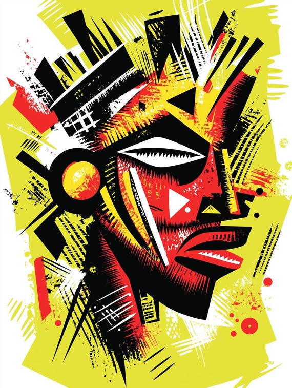 Bold Abstract Print Inspired By African Art In Vivid Colors For Unique Home Decor And Modern Wall Art