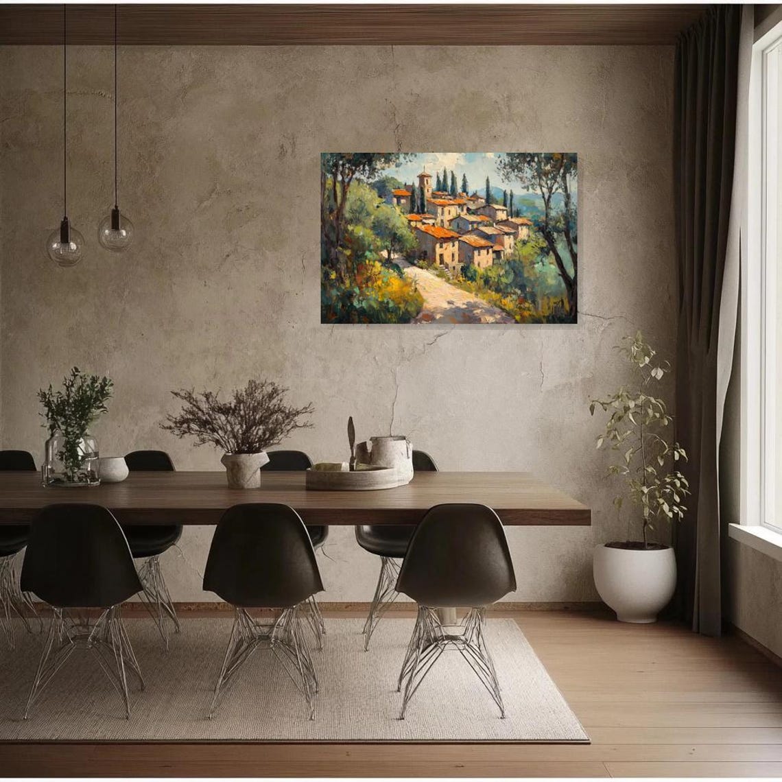 Hillside Village Cypress Trees Sunlit Impressionist Landscape Poster - Image 3