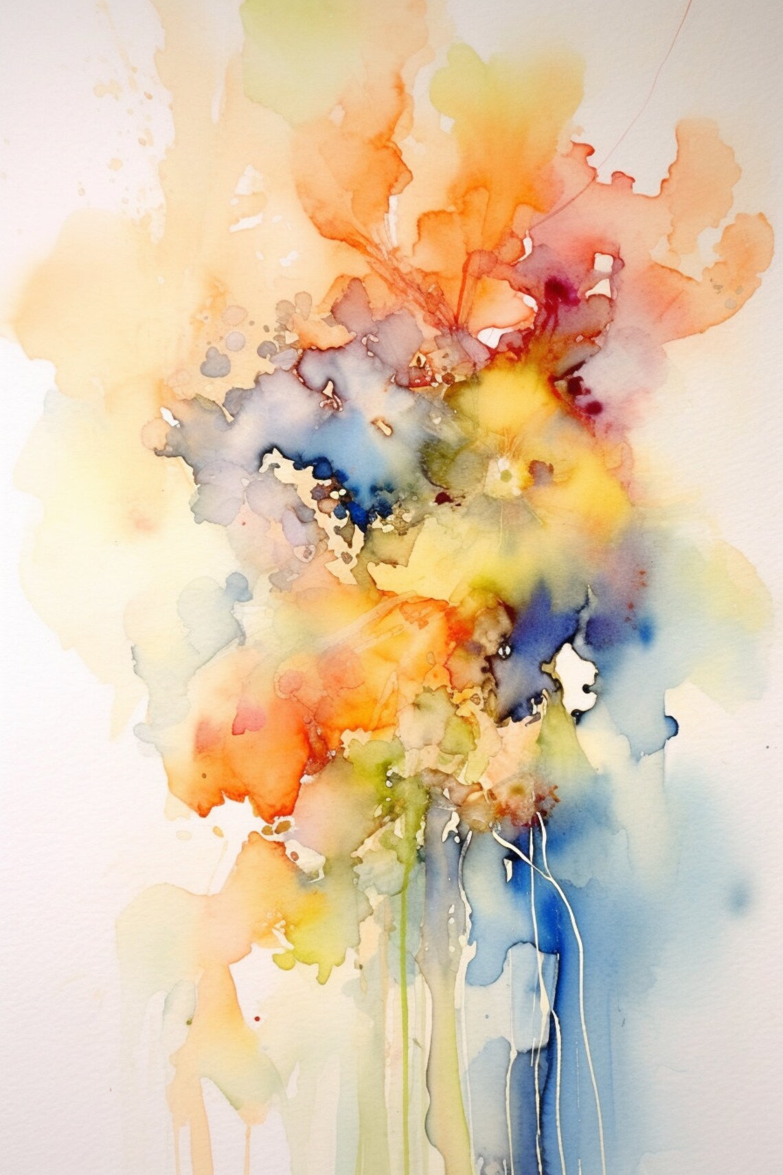 Radiant Blooms in Golden Light Tall Watercolor Floral Poster