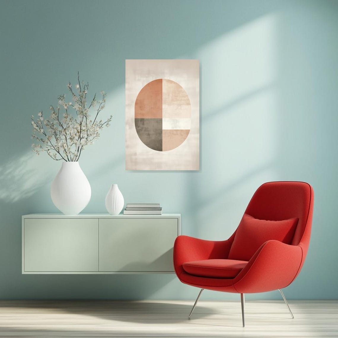 Abstract Geometric Print In Earthy Tones Inspired By Piet Mondrian For Elegant Home Decor Wall Art - Image 2