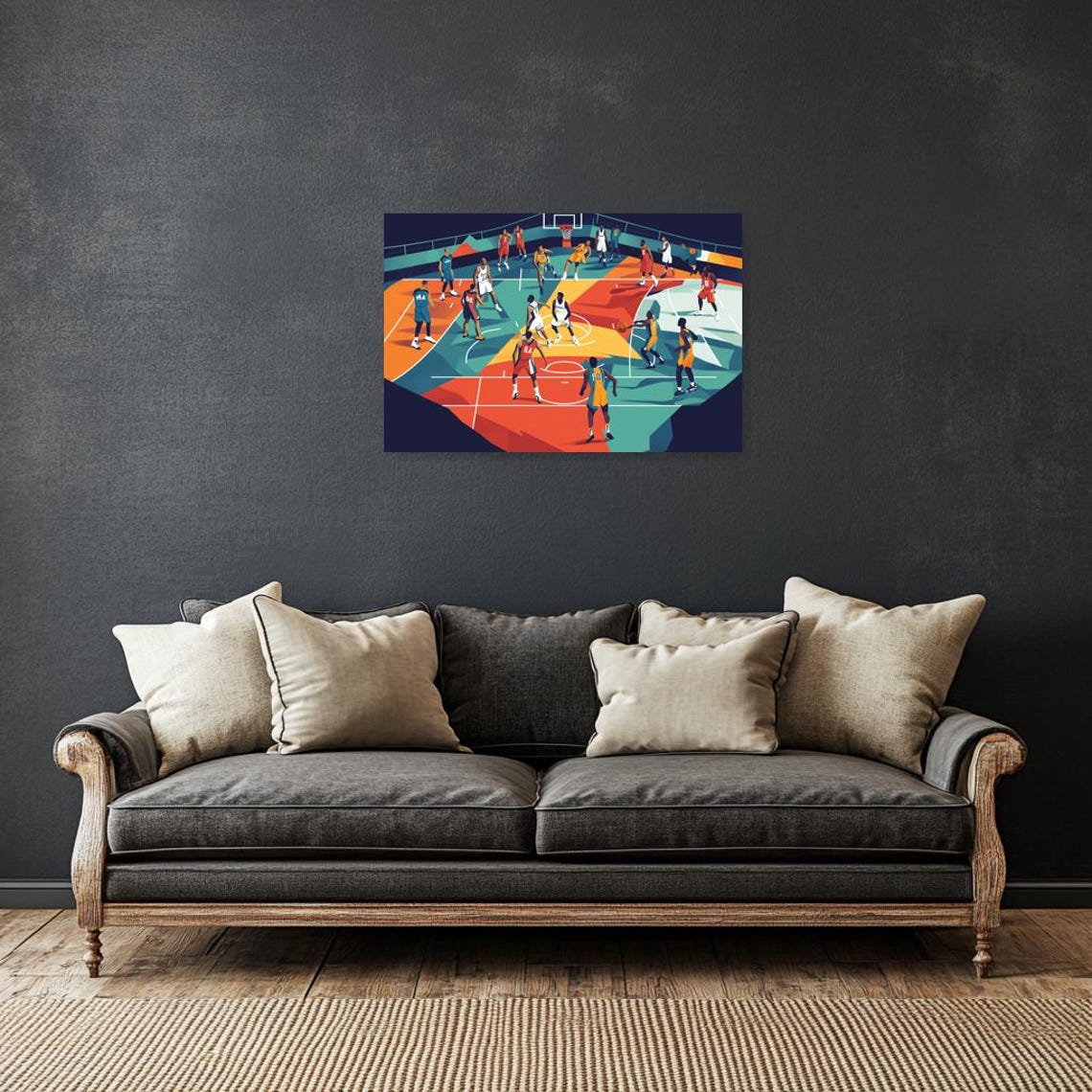 Dynamic Basketball Court Print Inspired By Abstract Art Style For Home Decor And Wall Art - Image 3