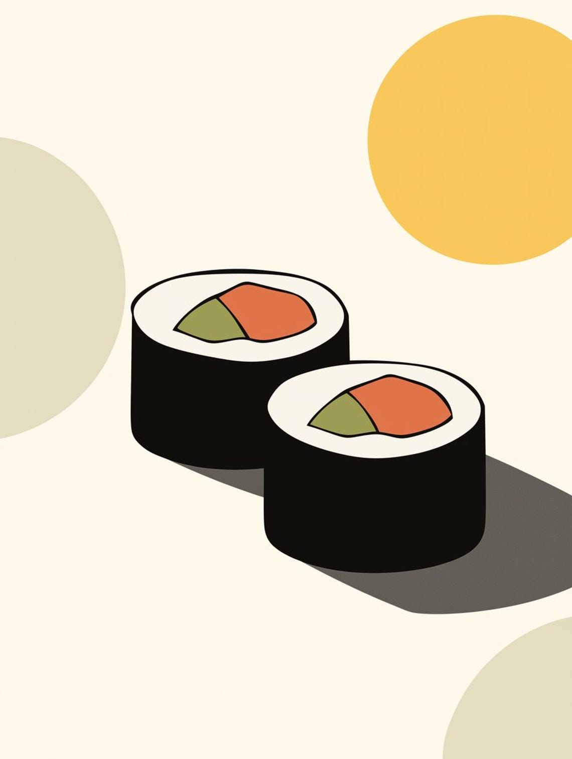 Fun Minimalist Sushi Rolls Modern Japanese Kitchen Art Poster