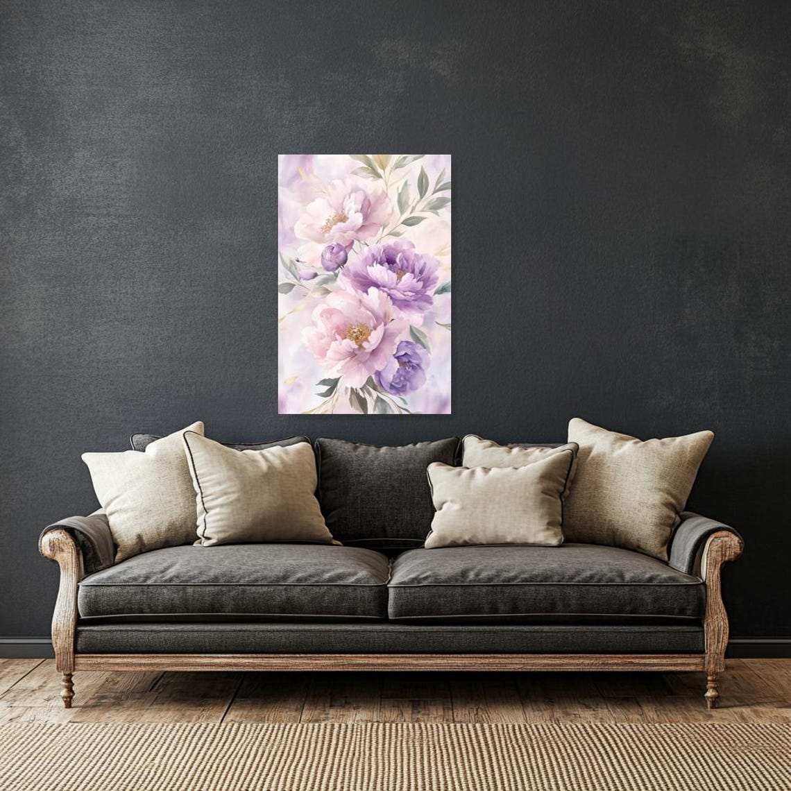 Soft Lavender and Pink Peonies in Delicate Watercolor Poster - Image 3