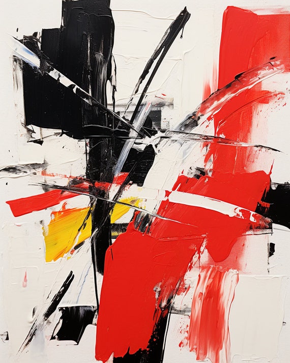 Franz Kline Inspired Black Red And Yellow Geometric Painting Wall Art Print Custom